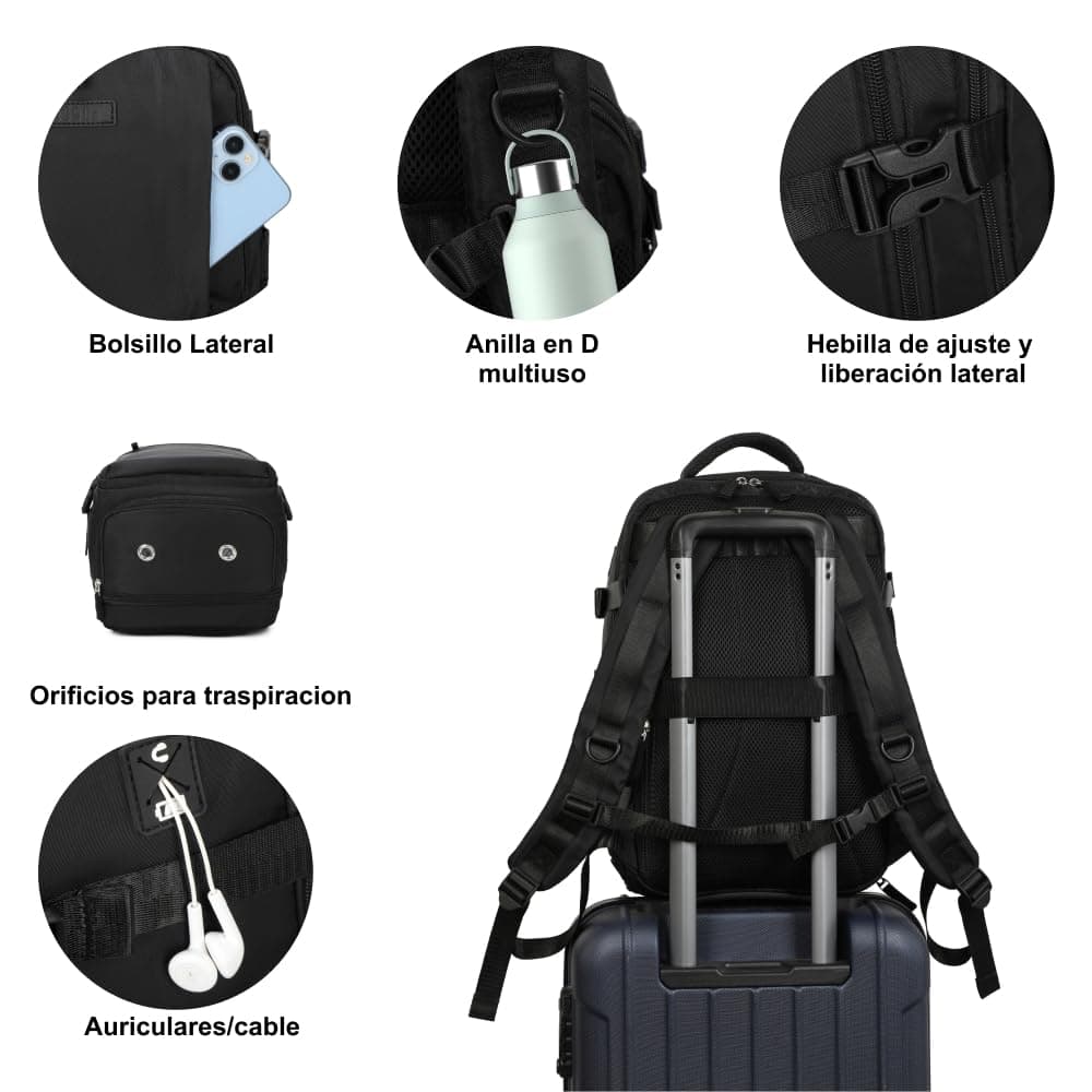 1990s Mochila de viaje cabina expandible para Ryanair 40x25x20-25cm,con bolsa de zapatillas,mochila casual impermeable extensible compatible con portátil 15" — view 5
