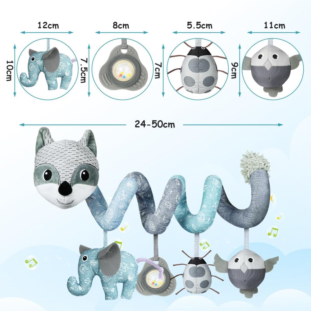 Vicloon Colgantes para Cochecitos Juguetes para Bebé de 0 a 24 Meses, Juguetes de Peluche en Espiral para Bebé con Mordedor y Sonajero, para Cochecitos/Cunas/Asientos de Automóviles (Zorro Gris) — view 2