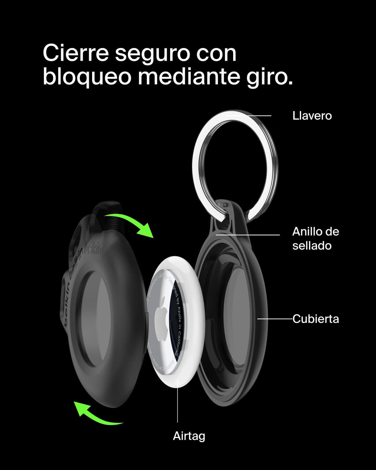 Belkin Secure Holder Funda Impermeable con Llavero para AirTag, Cubierta Resistente y antiarañazos, Accesorio Protector con Anillo para Llaves, Mascotas, Mochilas, Maletas y Otros, Negro una Unidad — view 3