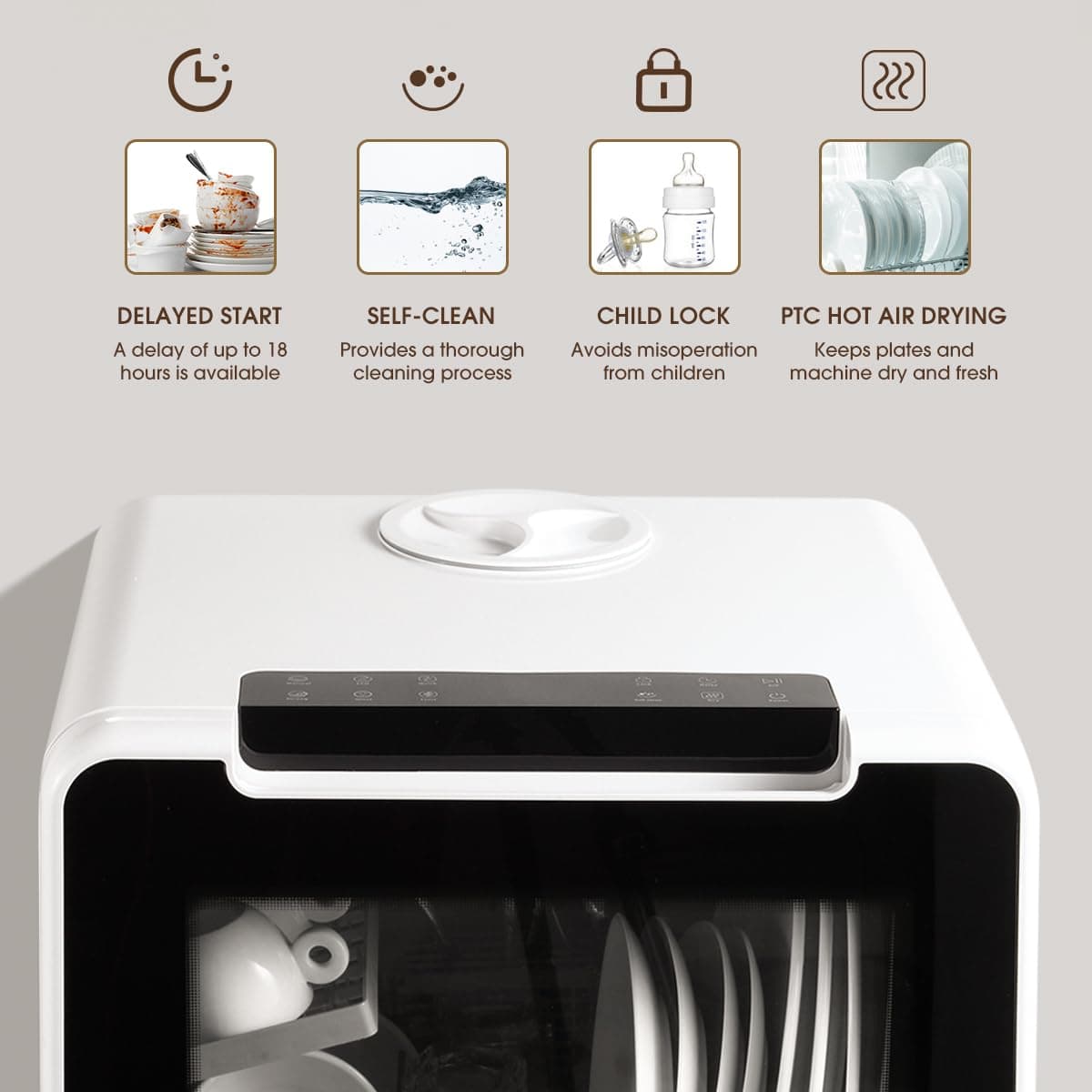 HAVA Table Top Dishwasher, New Upgraded Model Countertop Dishwasher 8 Wash Programs with Child Lock & Delayed Start Function, 5L Water Tank - No Hookup Needed — view 2
