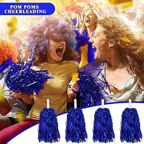 12PCS Blue Cheerleading Pom Poms Metallic Foil Cheer Pom Poms with Baton Handle for Game Sports Squads Dancing Party Football Basketball Club Spirit Sports — view 4