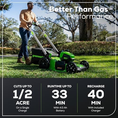 Greenworks 80V 21" Self-Propelled Cordless Lawn Mower – Brushless Motor, LED Lights, 4.0Ah Battery & Rapid Charger (75+ Compatible Tools) — view 2