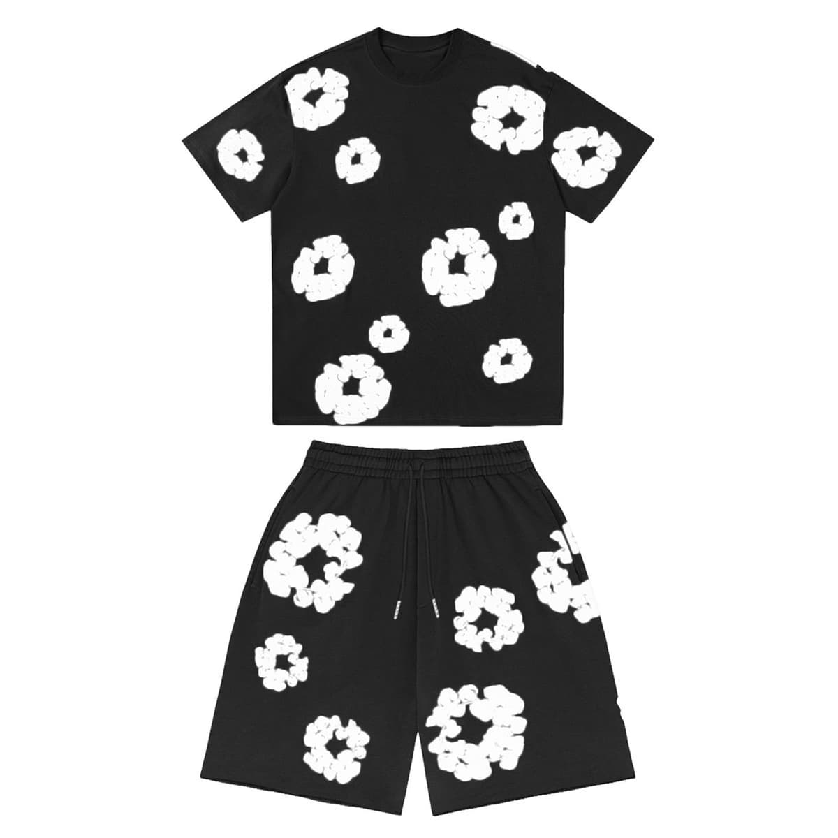 Men Women Tracksuit Set Casual Oversized Short Sleeves Tops and Shorts Vintage Kapok Printed Hip Hop Streewear