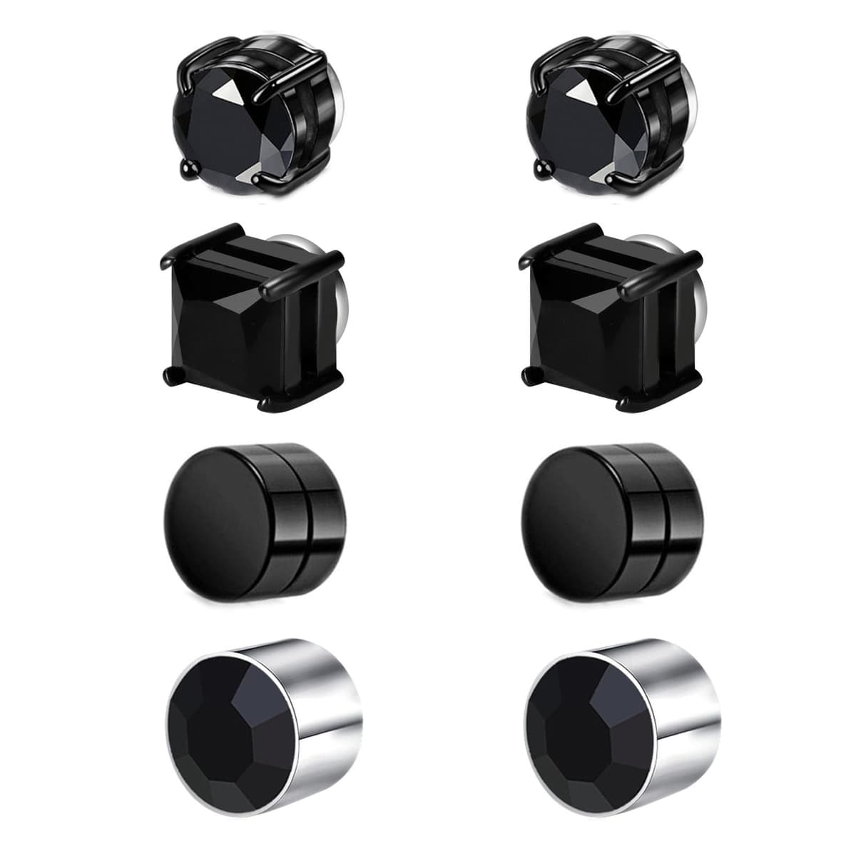 Magnetic Earring Studs Stainless Steel Fake Earring Non Piercing for Women Men Clips On Earrings Silver Black — view 11