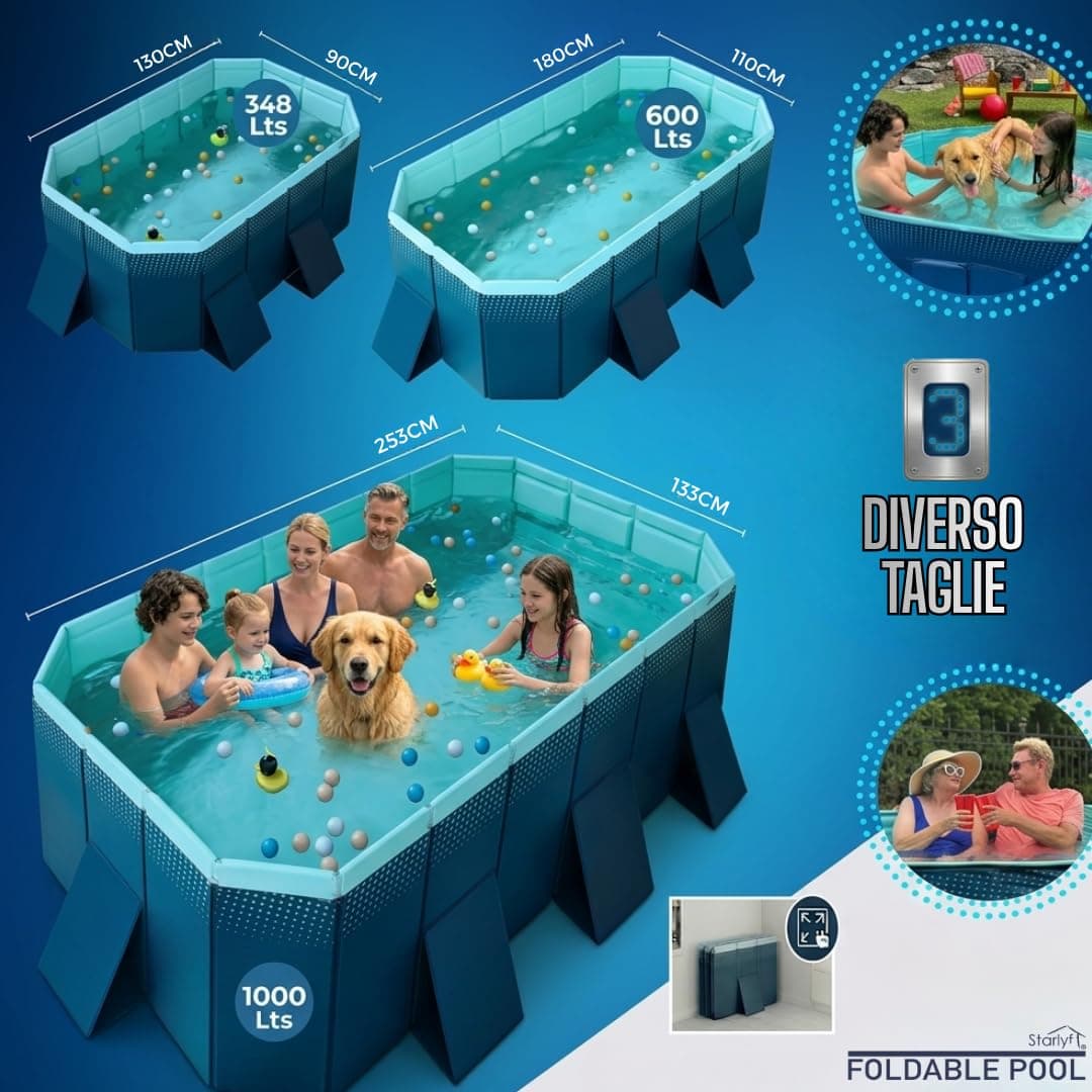 INDUSTEX Foldable Swimming Pool -1000L- PVC Garden Paddling Pool – Portable Rectangular Outdoor Pool 253x133x50cm – Easy Assembly, Durable & Space-Saving Summer Family Pool — view 4