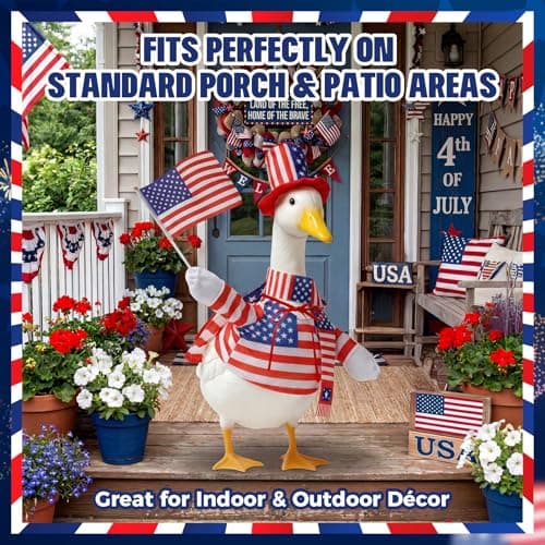 Mastom 4th of July Porch Goose Outfit for 23 Inch Goose Statue, Patriotic Red White Blue Goose Clothes with Flag for Outdoor Garden Patio Decor, USA 250th Anniversary Merchandise — view 2