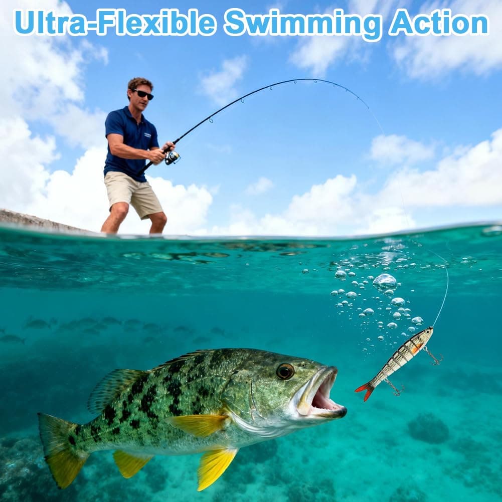 Vicloon 3Pcs Cebos de Pescar Articulados,Señuelos de Natación Bionic Multi-articulado de Natación Realistas,Swimbait Realista de Hundimiento Lento — view 6