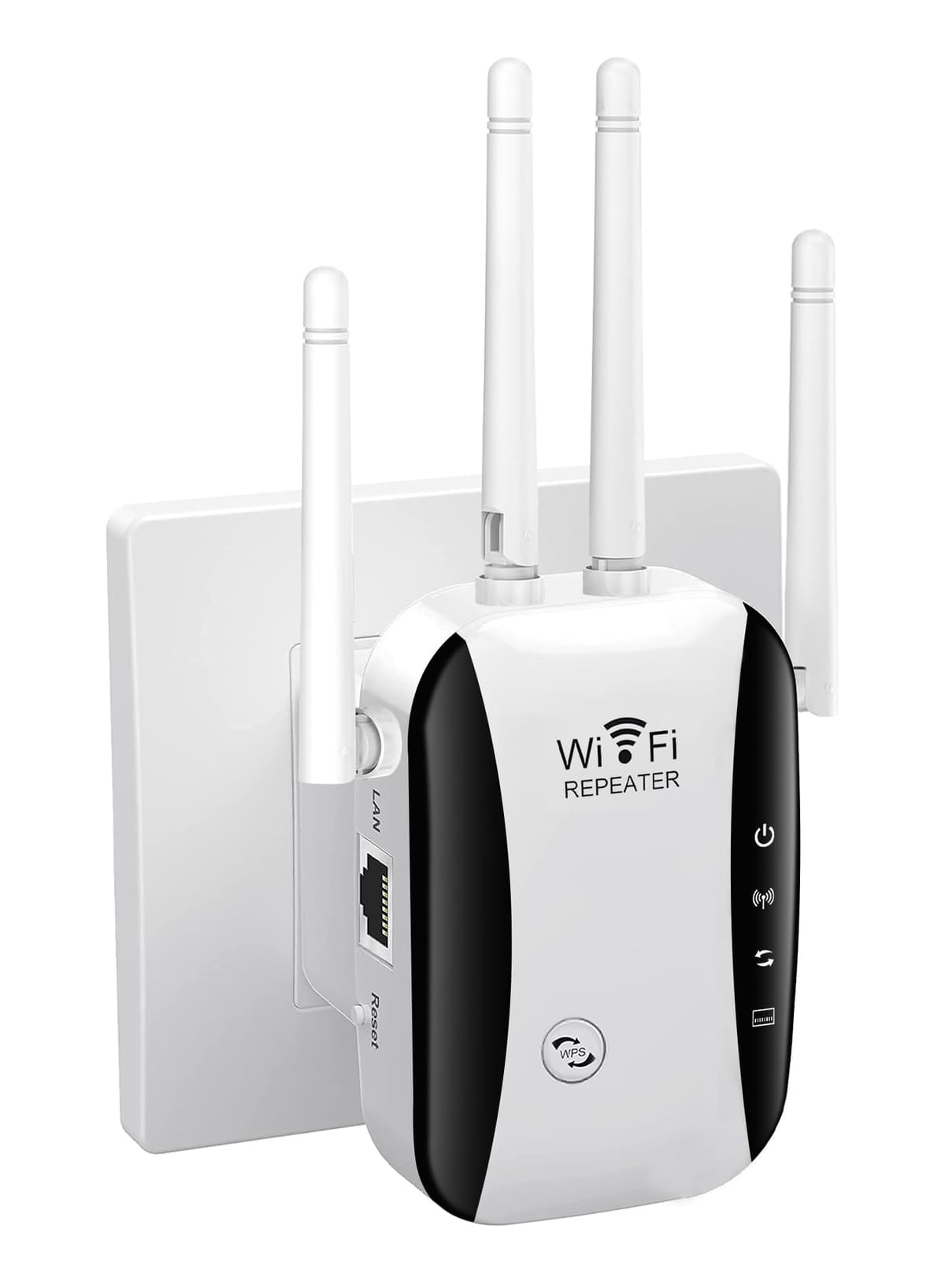 Repetidor WiFi, Amplificador señal WiFi,4 Antenas Externas, Amplificador WiFi 2.4GHz con Repertidor/Ap Modo y la función WPS,1 Puerto Ethernet, Facil de Instalar,Compatible with All WiFi Devices