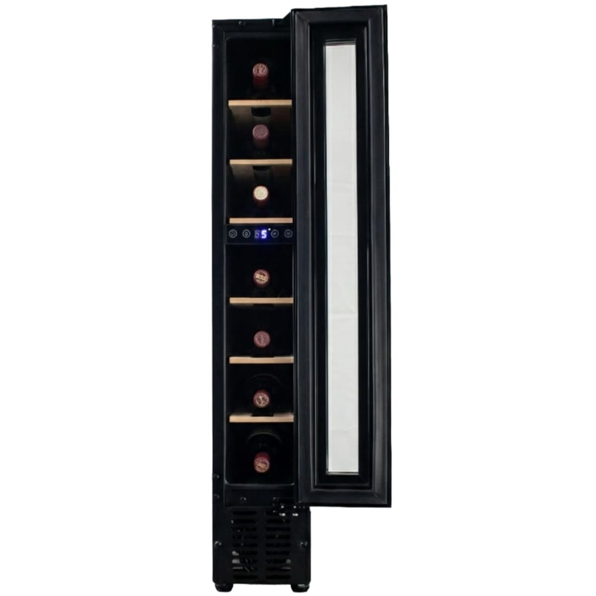 HYE Wine Cooler - Wine Fridge With 7 Bottle/22L Storage, 14.8CM Width, Wooden Shelves, LED Top Lighting, Temperature Range Adjustment, 39 dB Operation, Perfect For Kitchens & Home Bars - RF01WC7SB31 — view 2