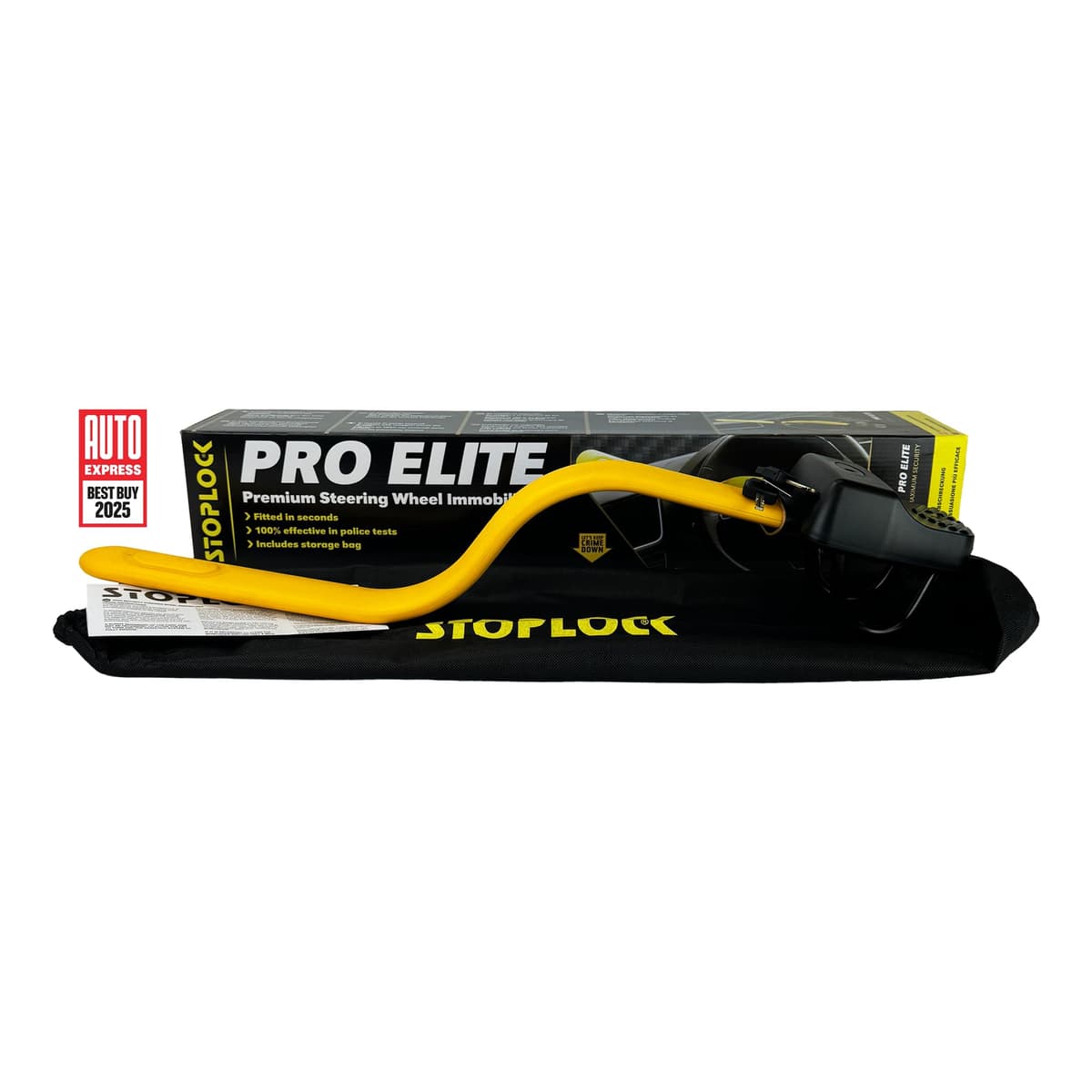 Stoplock Pro Elite Car Steering Wheel Lock HG 150-00 - Safe Secure Heavy Duty Anti-Theft Bar - Universal Fit - Includes 2 Keys and Carry Bag, Black/Yellow, 1 Unit — view 4