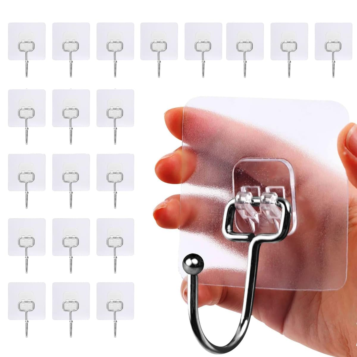 AOMEES Adhesive Hooks Heavy Duty Wall Hooks 8kg (Max) Self Adhesive Hook 12pcs — view 7