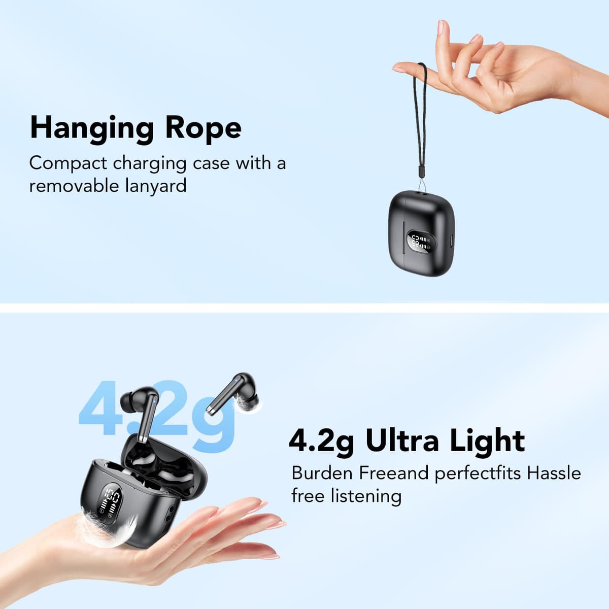 2026 Nuevo Auriculares Bluetooth, Auriculares Inalambricos Bluetooth 5.4 HiFi Estéreo con 4 ENC Mic, 40H Cascos Inalambricos Bluetooth con Pantalla, Audifonos Inalambricos para Android iOS, Negro Puro — view 2