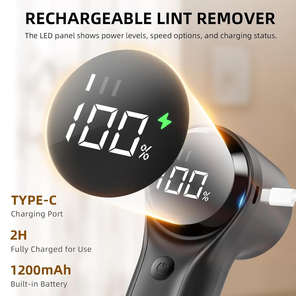 Rechargeable Lint Remover, Bobble Remover for Clothes, 3 Speeds Adjustable Fabric Shaver, LED Display Bobble Remover for Clothes, Lint Shaver for Various Fabrics, Black — view 4