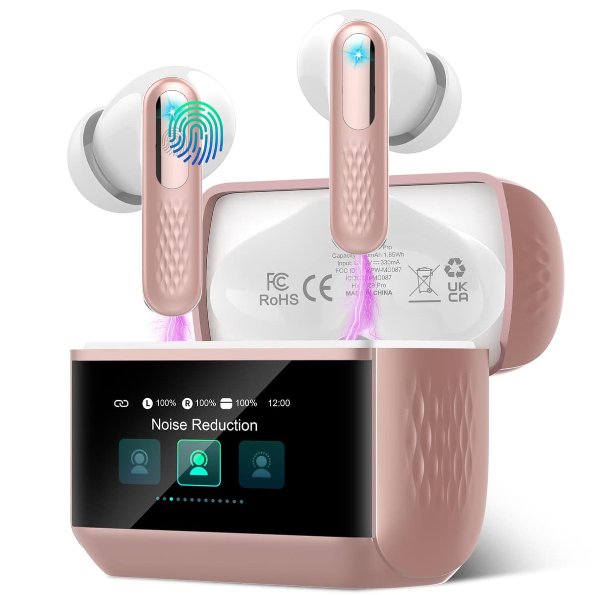 Wireless Headphones with LED Touch Screen, Bluetooth 5.4 HiFi Stereo Headphones with HD Mic, 48H Wireless Headphones with Noise Reduction ANC+ENC, IP7 Waterproof, Glossy Black — view 12