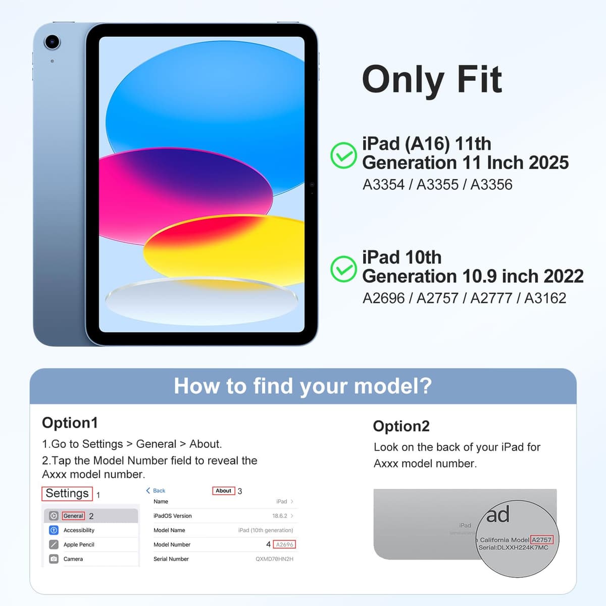 Case with Screen Protector for iPad A16 11th 10th Generation (2025/2022, 11/10.9 Inch), Slim Hard Translucent Back Full Protective Smart Cover for iPad 11, Auto Sleep/Wake, Sea Blue — view 2