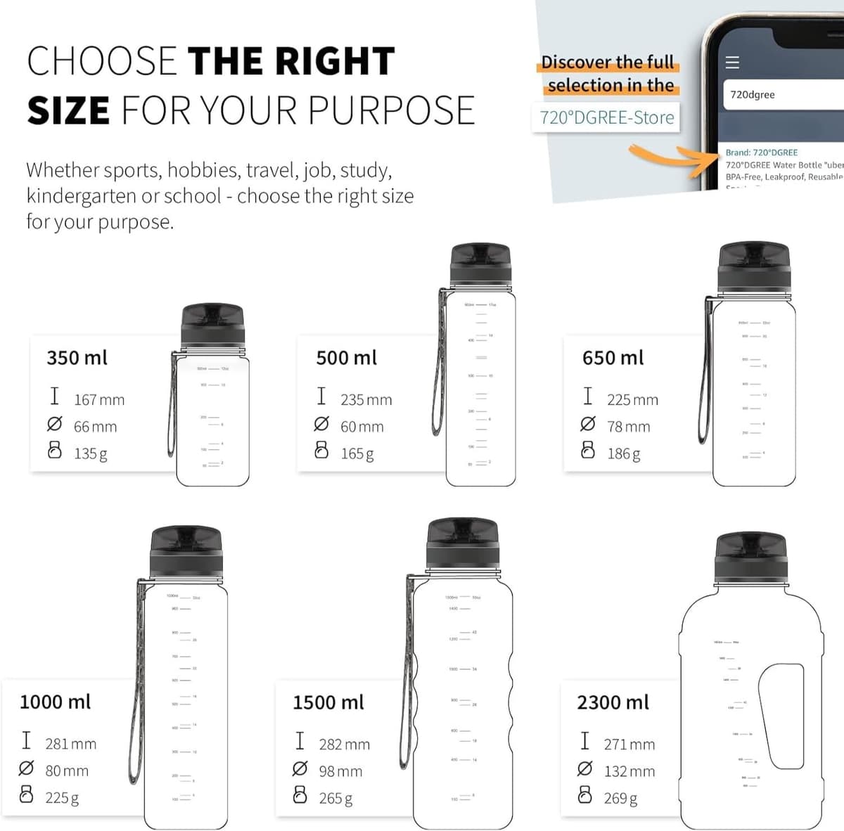 720°DGREE Botella Agua 1 Litro “uberBottle“ - Tamiz-Fruta, softTouch - Sin BPA, Prueba de Fugas, Reutilizable - Cantimplora, Water Bottle ideal para Deporte, Fitness, Gimnasio, Senderismo, Ciclismo — view 3