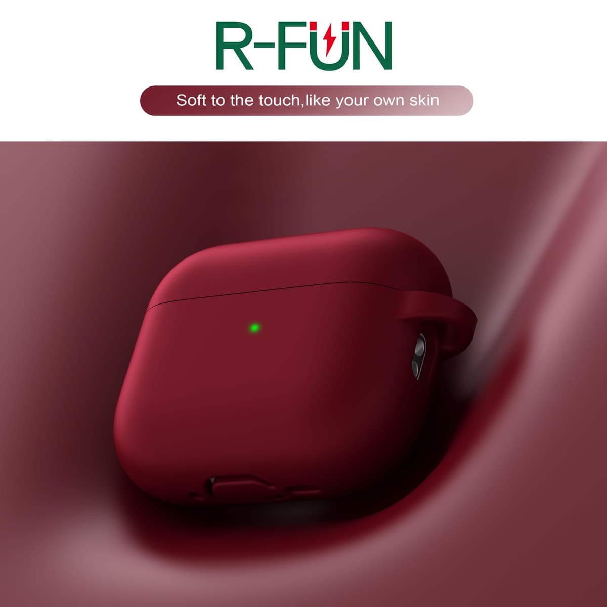 R-fun Funda para AirPods Pro 3 (2025), Funda Protectora de Silicona Suave Compatible con Apple AirPods Pro 3 generación para Mujeres y Hombres, con Kit de Limpieza/Llavero, Rojo Vino — view 3