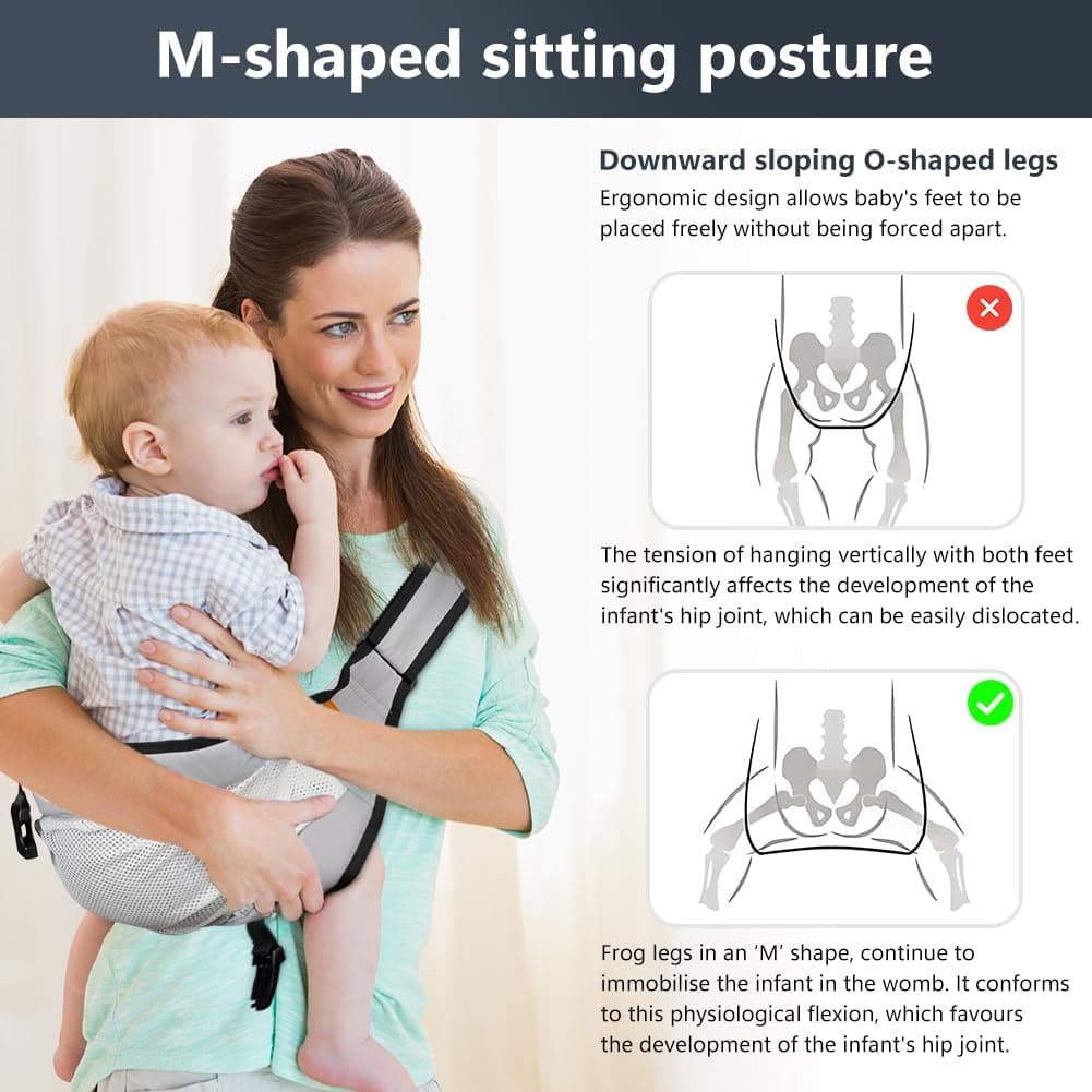 AOOWU Portabebés Portátil, Portabebés Ergonómico Transpirable para Bebés de 6 a 36Meses, Ajustable Portabebes Multifuncional, Plegable Portabebés para Bebés y Niños de Hasta 25kg (Gris) — view 5