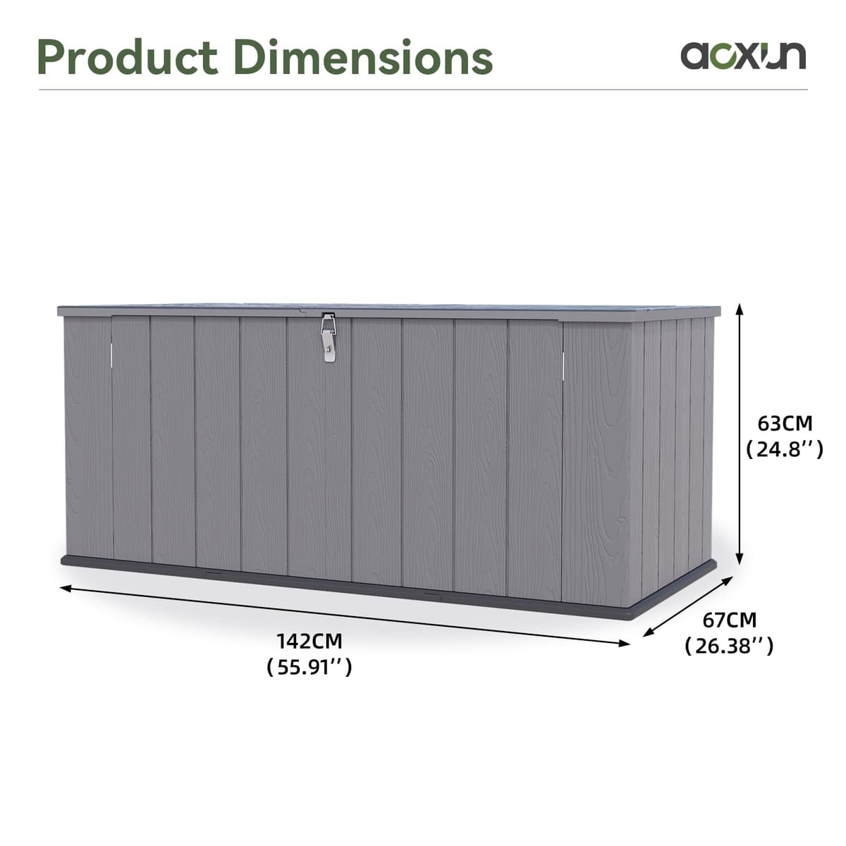 Aoxun Outdoor Deck Box 600L, Large Resin Outdoor Storage Box with Lid, Waterproof & UV-Resistant Garden Storage for Cushions, Tools, and Pool Accessories 4.7x2.2FT(Grey) — view 2