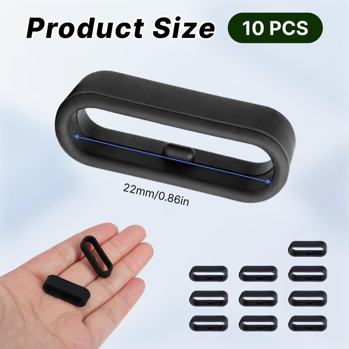 10 Piezas Anillos de Silicona para Reloj 22mm, Retenedores para Correas de Reloj Garmin Vivoactive 3, Fenix 5s, Forerunner 245, Correas Reloj de Silicona para Relojes Deportivos y Smartwatches (Negro) — view 2