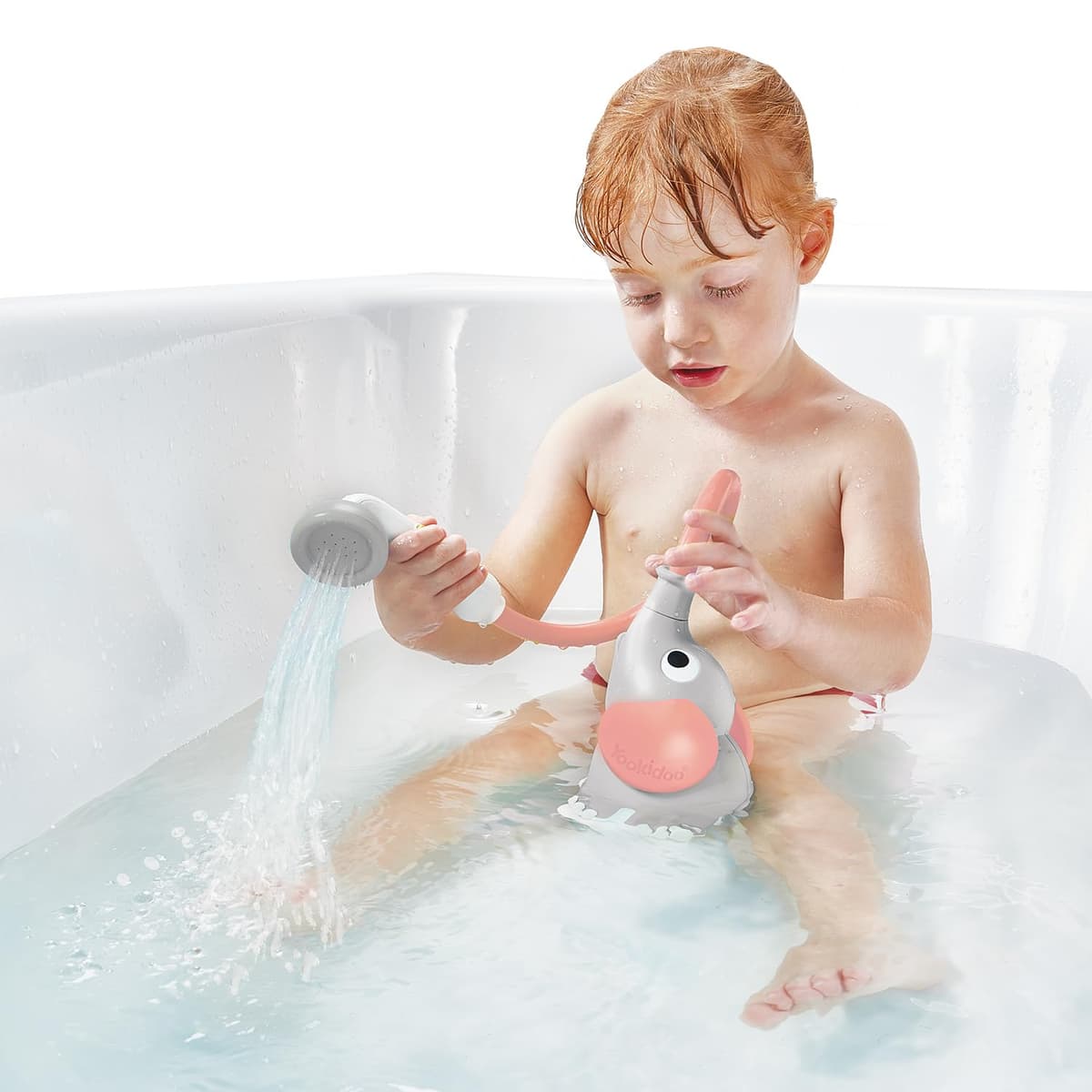 Yookidoo Baby Bath Shower Head - Elephant Water Pump with Trunk Spout Rinser - Control Water Flow from 2 Trunk Knobs in Tub or Sink for Infants and Newborn Babies (Pink) — view 4