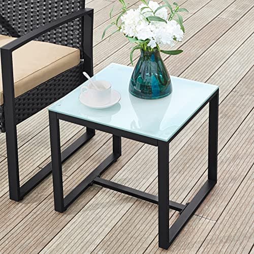 SONGMICS 3-Piece Patio Set Outdoor Patio Garden Furniture Sets, PE Rattan, Outdoor Seating for Bistro Front Porch Balcony, Easy to Assemble, 2 Chairs and 1 Table, Black and Beige UGGF010WZ05 — view 6