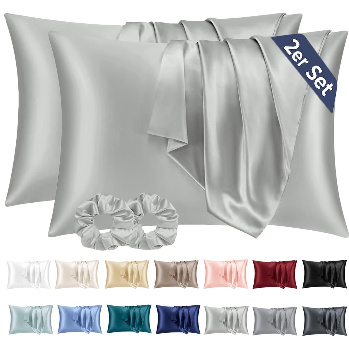 Vielit 2 Pack Satin Pillowcase for Hair and Skin Cooling,Soft as Silk Pillowcase for Hair and Skin,Easier Care than Silk Pillow Case Beige 50x75cm Gifts for Women Envelope & 2 Scrunchies — view 65