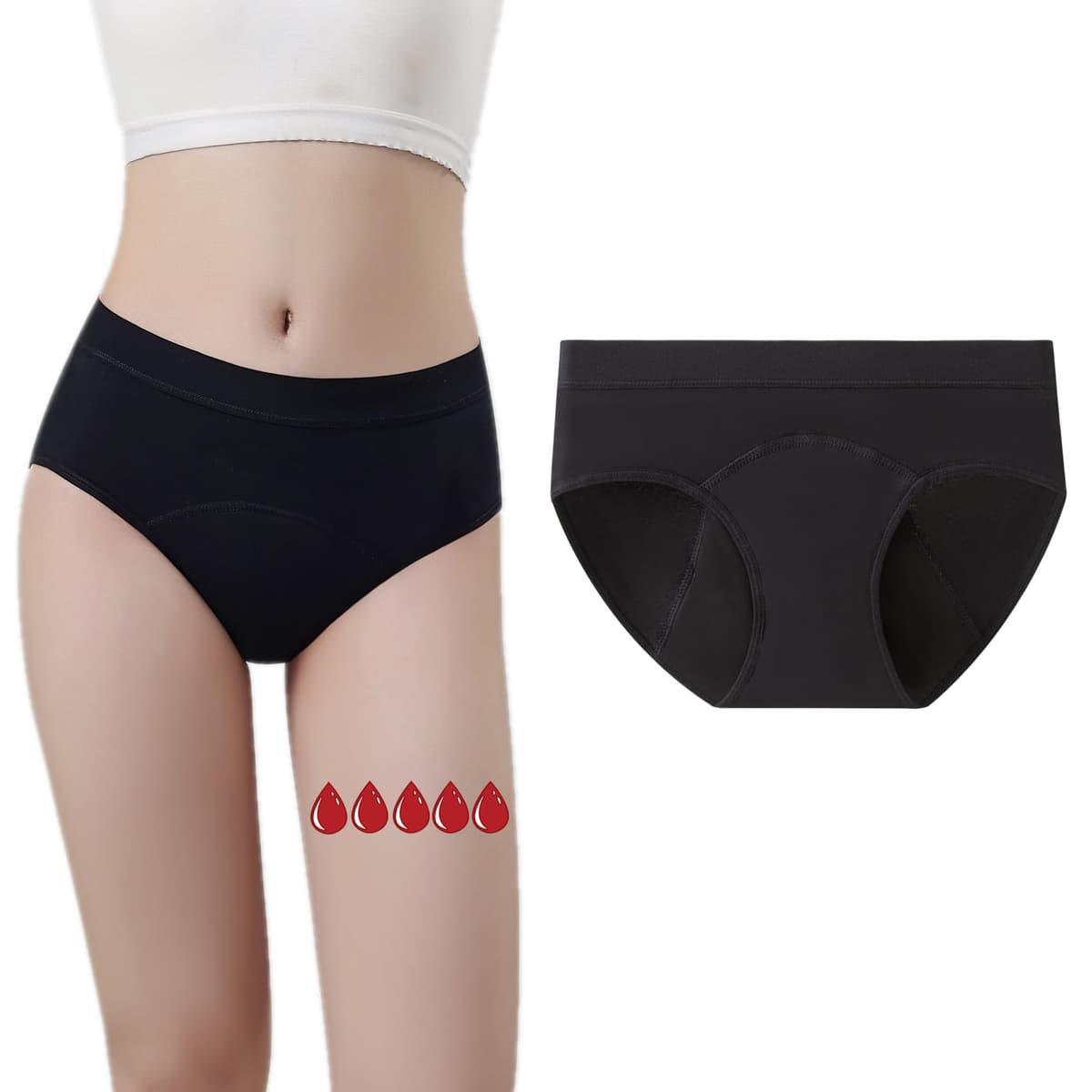 Period Pants Heavy Flow Girls 30ML Absorb Cotton Knickers Briefs Underwear Mid Waist Hipster Menstrual Panties for teenage 8-18 Years 8-10 Years 1black