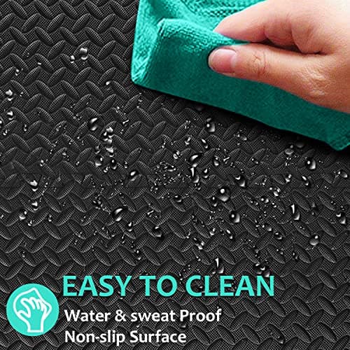 BEAUTYOVO Puzzle Exercise Mat with 48 Tiles Interlocking Foam Gym Mats, 24'' x 24'' EVA Foam Floor Tiles, Protective Flooring Mats Interlocking for Gym Equipment (192 Sq.Ft - All Black) — view 5