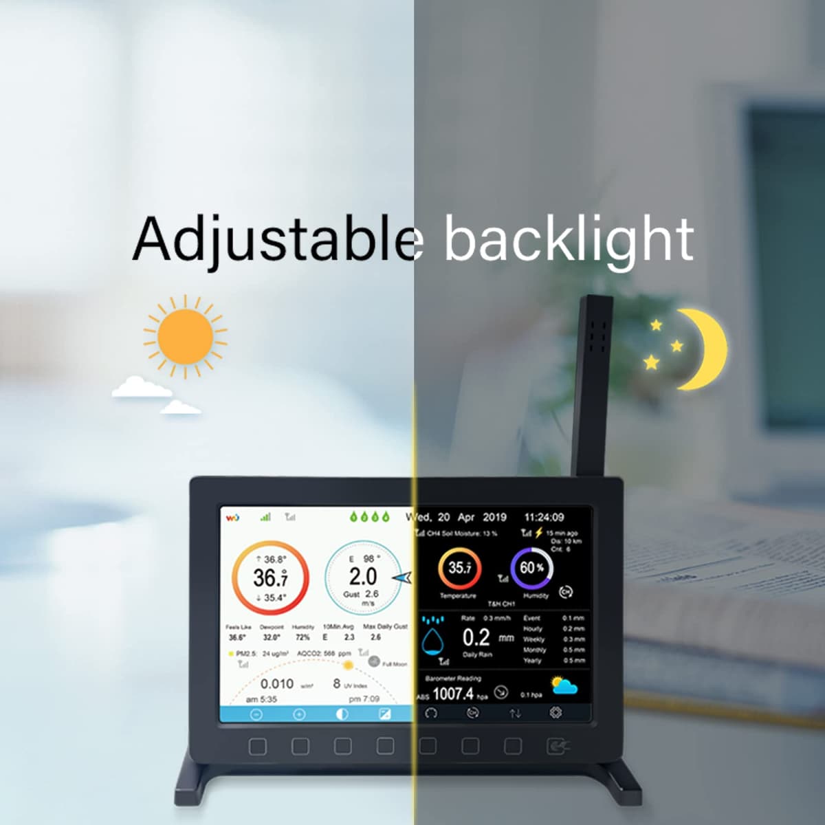 ECOWITT HP2561 WIFI Estación meteorológica, 7 en 1 jardín Sensor inalámbrico al aire libre WS69 con energía solar + 7 pulgadas de interior TFT color Pantalla incorporada 3 en 1 Sensores para la casa — view 4