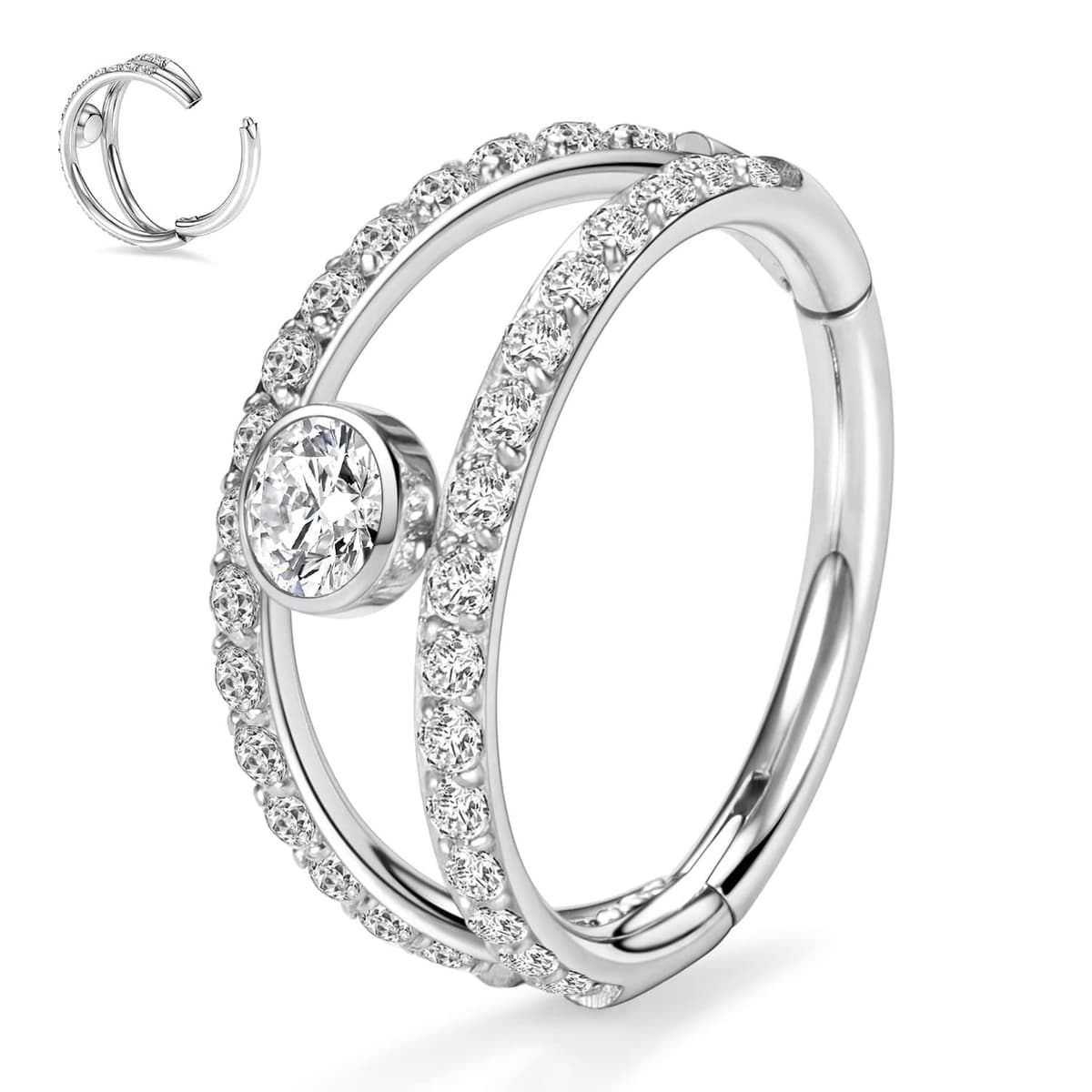 hengkaixuan Triple Double Nose Hoop Ring Sleeper Hoop Earring Helix Rook Conch Cartilage Daith Tragus Earrings Septum Ring Lobe Nose Piercing Jewellery for Women — view 60