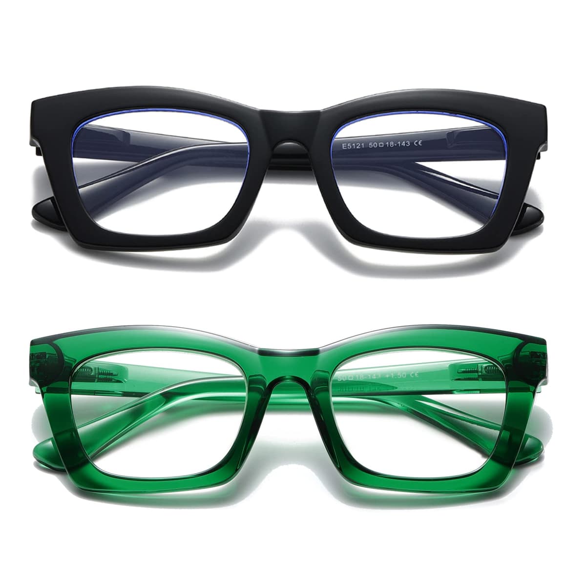 Hubeye Gafas de lectura para Mujeres de Moda Anteojos de lectura con Bisagra de resorte ultraligeras anti luz azul (Negro+Verde, 1.25)