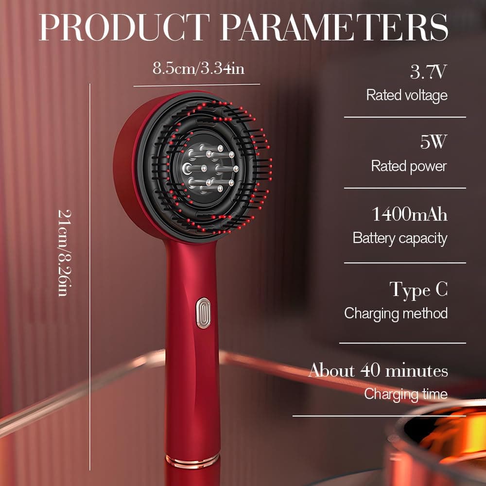 Cepillo de Masaje para Cuero Cabelludo, 3 en 1 Cepillo de Masaje Capilar, Peine Masajeador Capilar con Luz Roja y Aplicador de Aceite 6ml para Crecimiento de Cabello — view 2