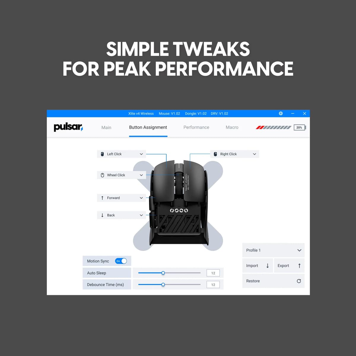 Pulsar Gaming Gears LAB X2F Wireless Fingertip Gaming Mouse, Ultra Lightweight 1.34 oz (38 g), HUANO Blue Pink Dot Switches, 32,000 DPI, 750 IPS, XS-1 Sensor, 8K Compatible (Black) — view 8