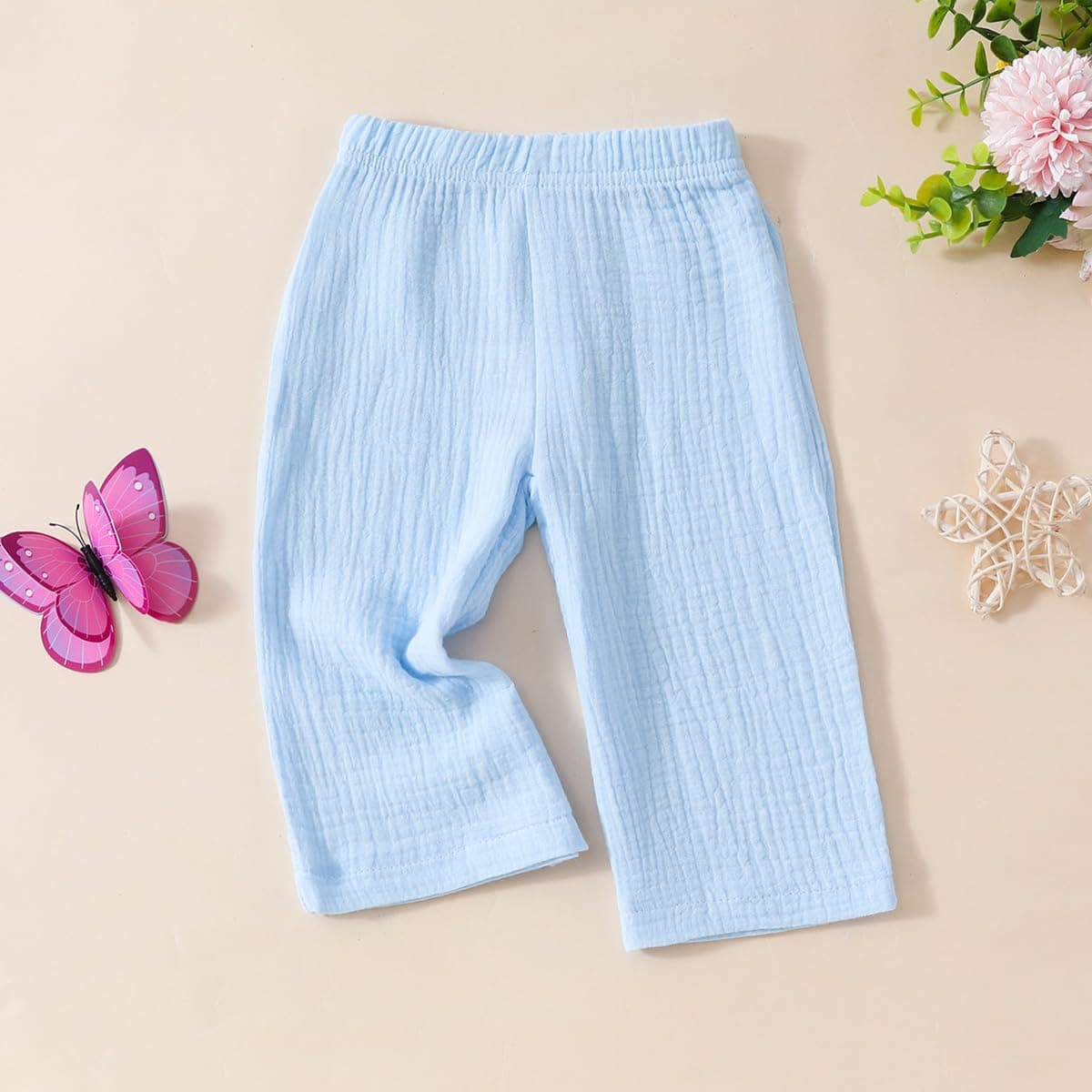 Conjunto Verano para Niñas Pequeñas Color Liso/Cuadros Sin Mangas Con Volantes Camisetas y Pantalones Anchos de Lino Ropa Infantil de Primavera — view 3