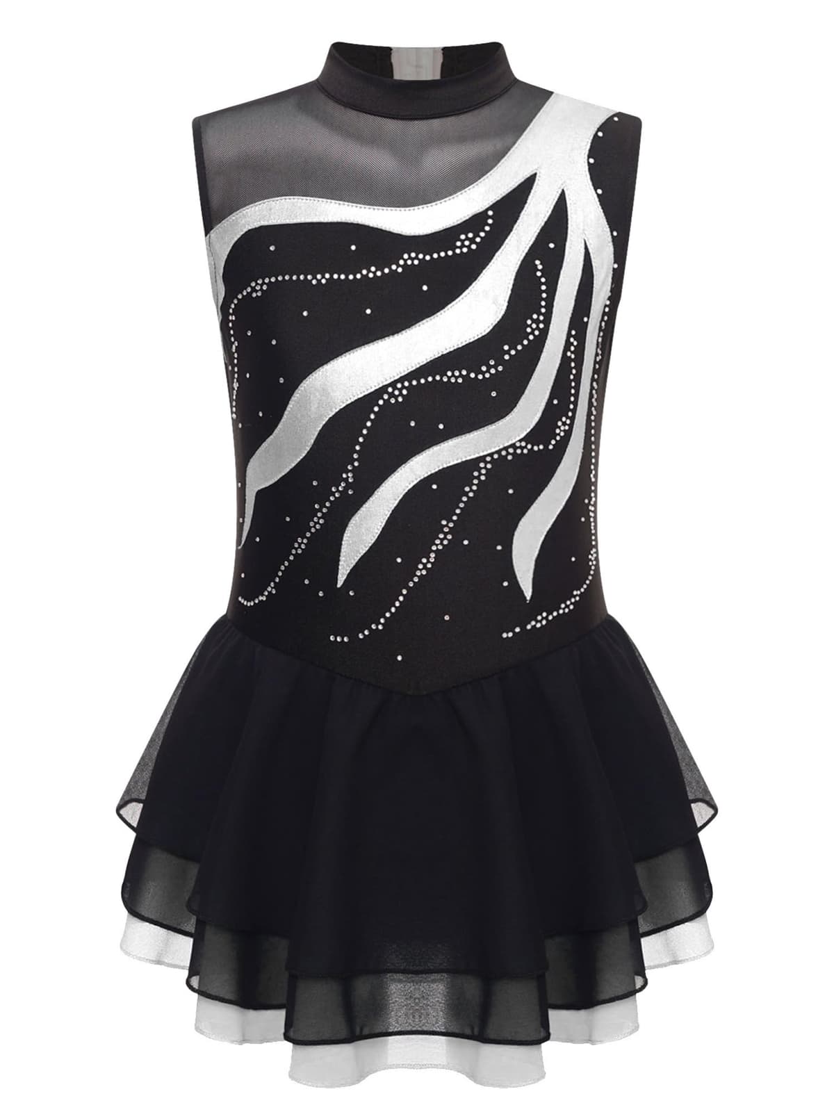 IEFIEL Vestido de Patinaje Artístico para Niña Maillot Ballet con Falda Malla de Gimnasia Rítmica sin Mangas con Lentejuelas Brillantes Vestido de Danza Lírica — view 34
