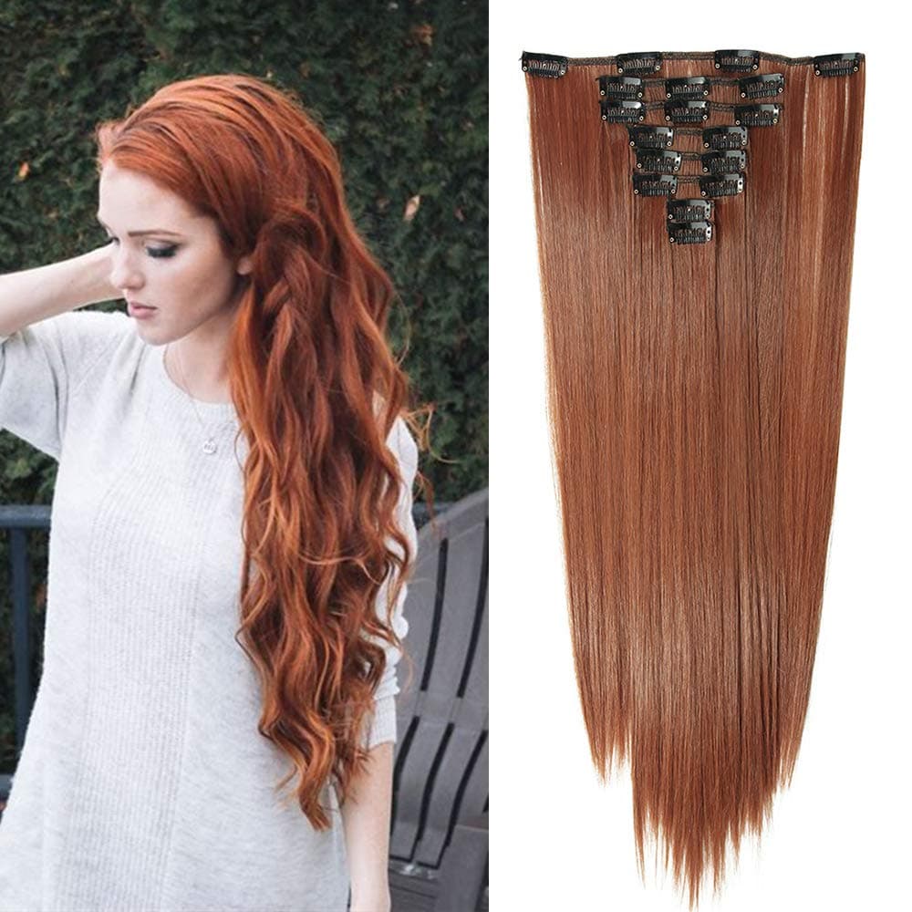 24"(60cm) SEGO Extensiones de Cabello Clip de Pelo Sintético Se Ve Natural 8 PCS [Sandy Rubio mezcla Blanqueador Rubio] Rizado Ondulado Largo Postizos Pelucas (140g) — view 26
