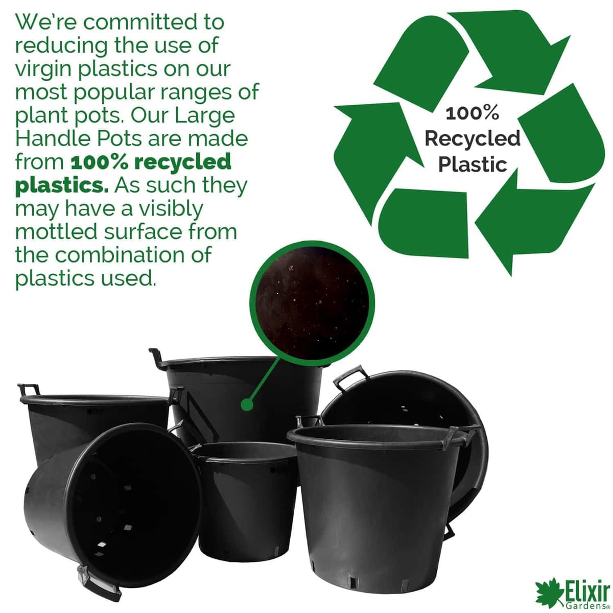 Elixir Gardens Large Strong Outdoor Plastic Plant Pot/Tree & Shrub Pots with Handles | 30, 35, 50, 75, 80, 95, 110 & 130 L Plastic Planter Pots in 1-10 Quantities | 35 Litre x 5 — view 5