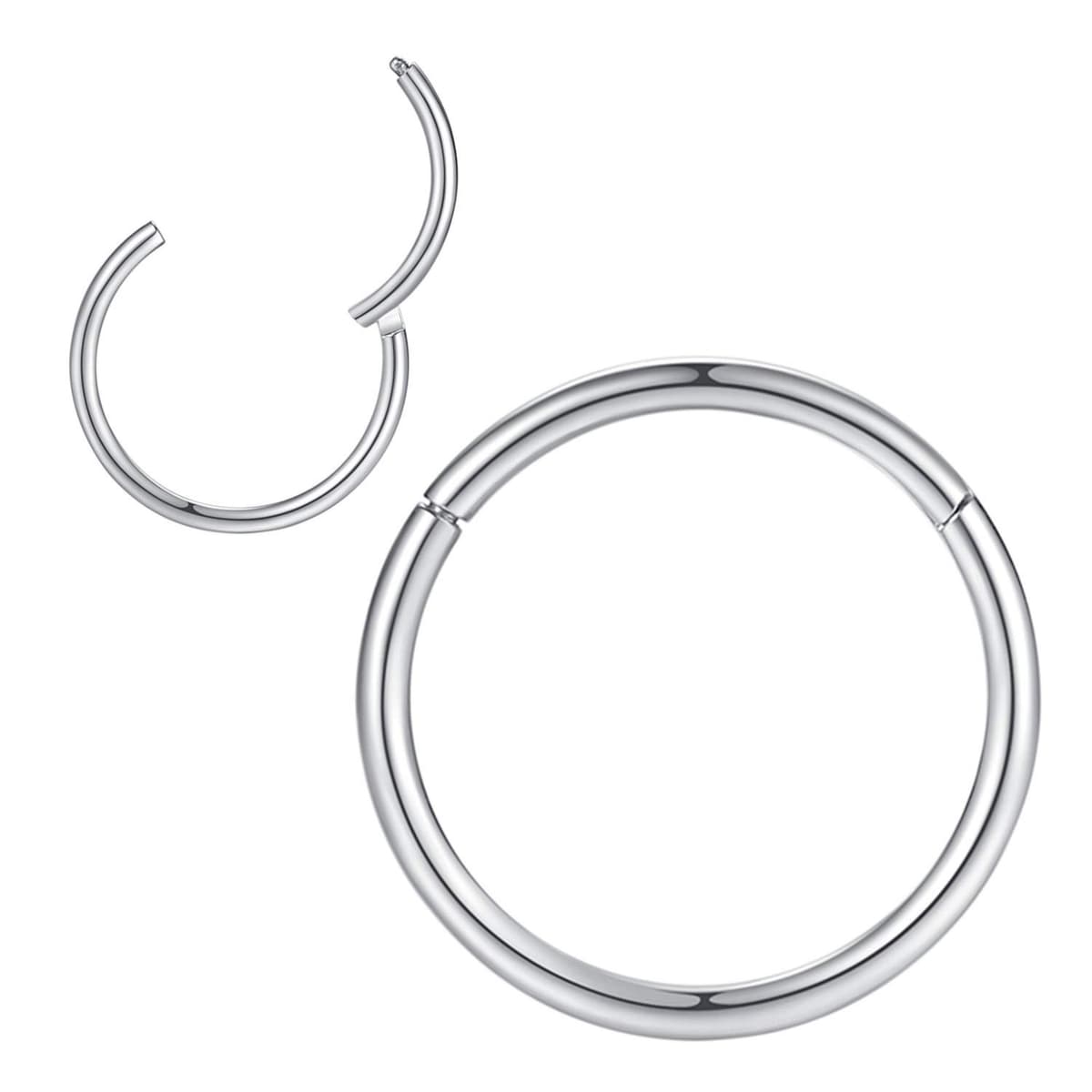 Popuhoops 316L Surgical Steel Hinged Nose Rings Hoop Suptum Ring Body Piercing Lip Rings Helix Cartilage Rook Earrings 20G 18G 16G 14G 12G 10G 8G, Diameter 5mm to 16mm, Gold-Rose Gold-Silver-Black — view 13