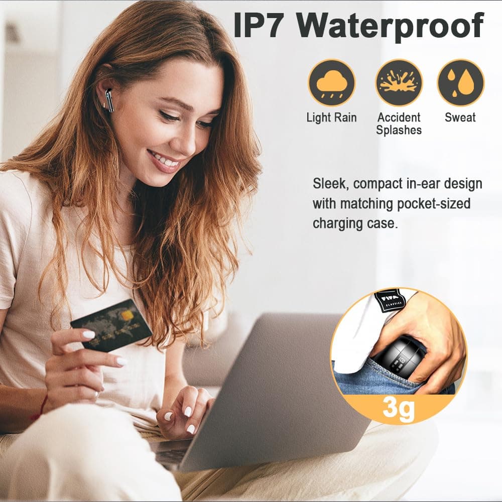 Wireless Earbuds, Bluetooth 5.4 Headphones in Ear NEW Wireless Earphones with 4 ENC Mic, Mini Ear buds with HiFi Stereo Deep Bass, 56H Playtime Dual LED Display, Bluetooth Earbud IP7 Waterproof USB-C — view 6