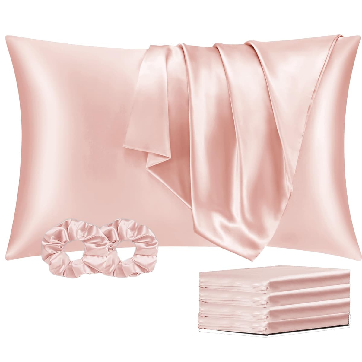 Vielit 2 Pack Satin Pillowcase for Hair and Skin Cooling,Soft as Silk Pillowcase for Hair and Skin,Easier Care than Silk Pillow Case Beige 50x75cm Gifts for Women Envelope & 2 Scrunchies — view 87