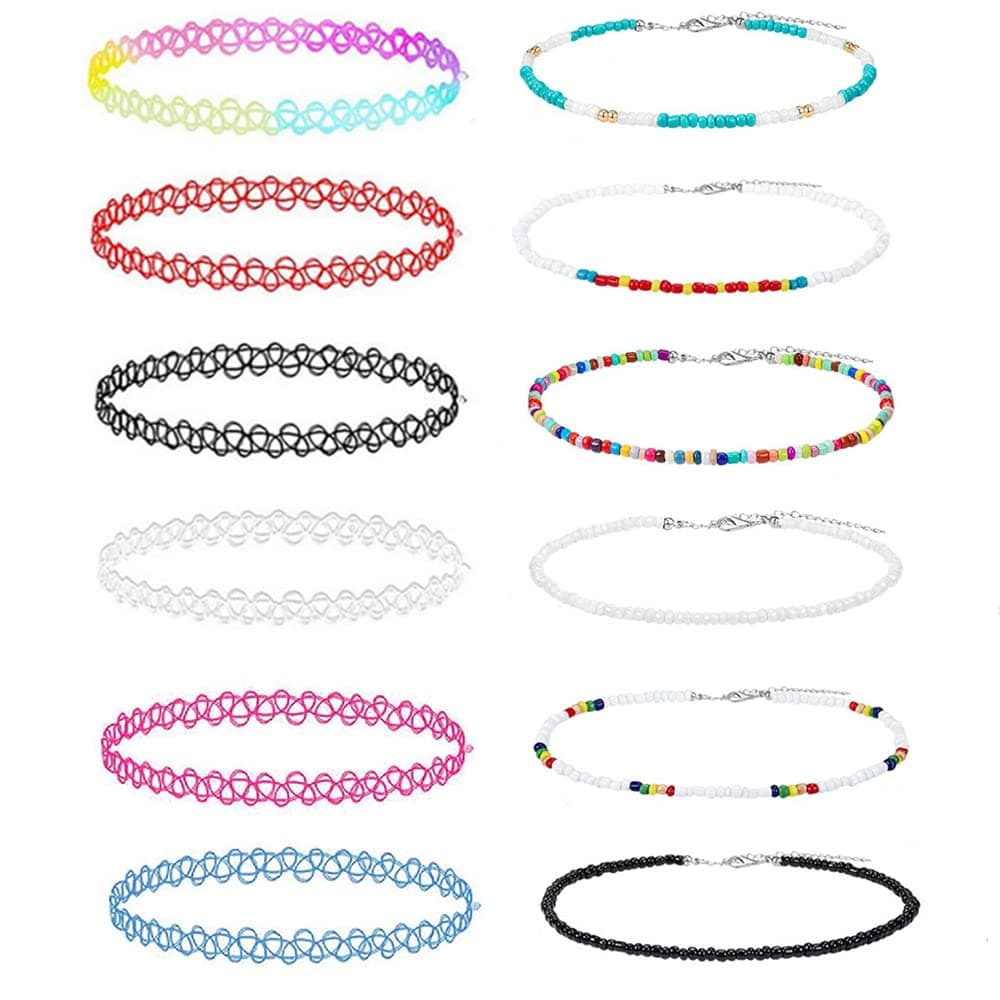 LICQIC 90s Choker Necklace Kit, Tattoo Choker Necklace, Elastic Stretchable Neon Chokers, Gothic Tattoo Choker Chain Jewelry for Women Girls — view 9