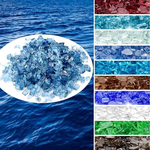onlyfire 10 pounds Fire Glass for Propane Gas Fire Pit, 1/2-Inch High Luster Fireplace Glass Rocks for Fire Pit Table, Pacific Blue — view 2