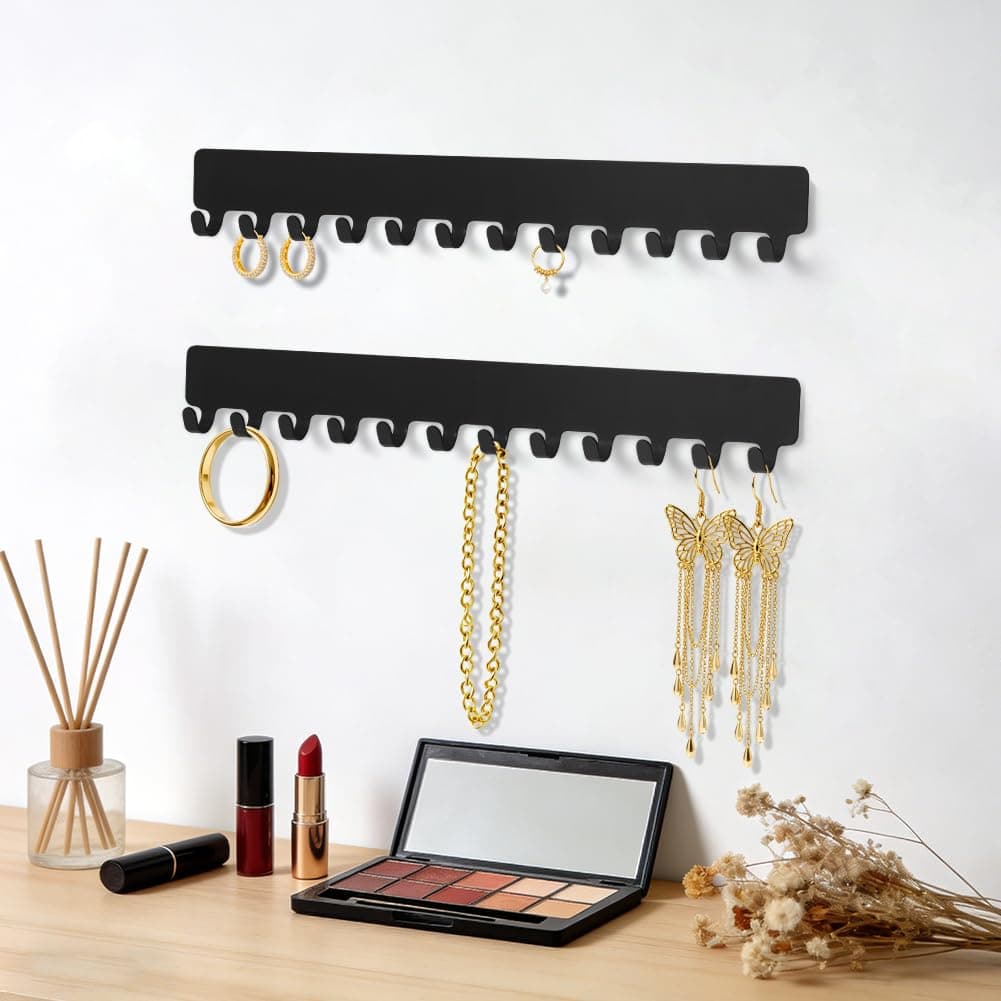 HOTUT 2PCS Organizador De Joyas Para Colgar En La Pared,Metal Soporte De Joyas Con 12 Ganchos,Soporte Para Cadenas De Joyas y Colgadores Con Autoadhesivo Para Pendientes Pulseras Collares,Negro — view 4