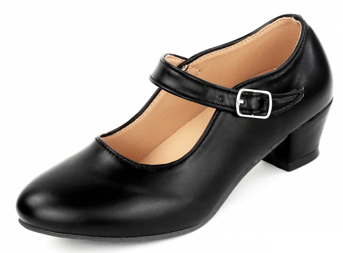 Zapatos Flamenco Niña Baile Danza Sevillanas con Tacón Correa Ajustable, Suela Antideslizante