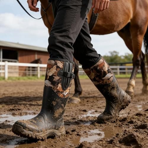 TerraTrax Men's Black 100% Waterproof Insulated Rubber Hunting & Work Boots | 6mm Neoprene for Cold Weather, Fishing, Farming & Outdoor Use Size 11 — view 2