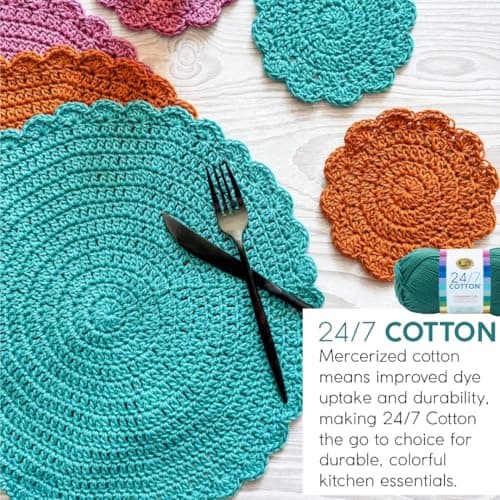 Lion Brand 24/7 Cotton Yarn, Yarn for Knitting, Crocheting, and Crafts, Ecru, Pack of 3 — view 5