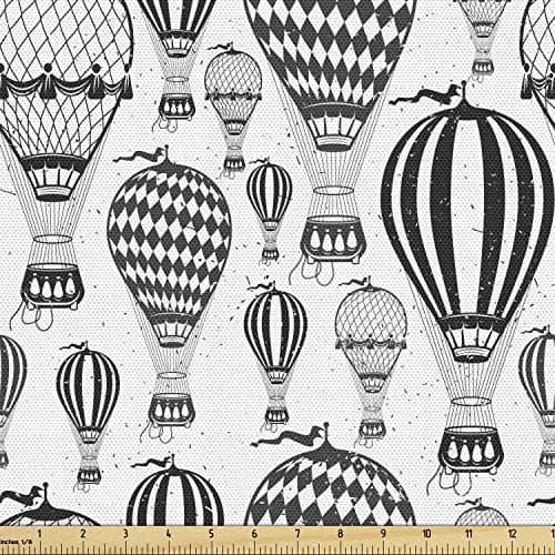 Ambesonne Grunge Fabric by The Yard, Hot Air Balloons of Vintage Minimalist Effects Greyscale Tones Illustration, Decorative Fabric for Upholstery and Home Accents, 2 Yards, Pale Charcoal