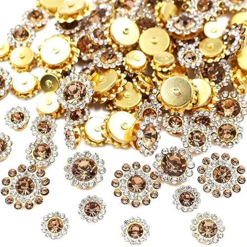 100pcs Crystals Glass Sew on Rhinestones with Gold Claw Mixed 8mm 10mm 12mm 14mm Sunflower for Sewing Headband, Jewelry Crafts, Clothes, Shoes, Belt (08 Crystal Yellow)