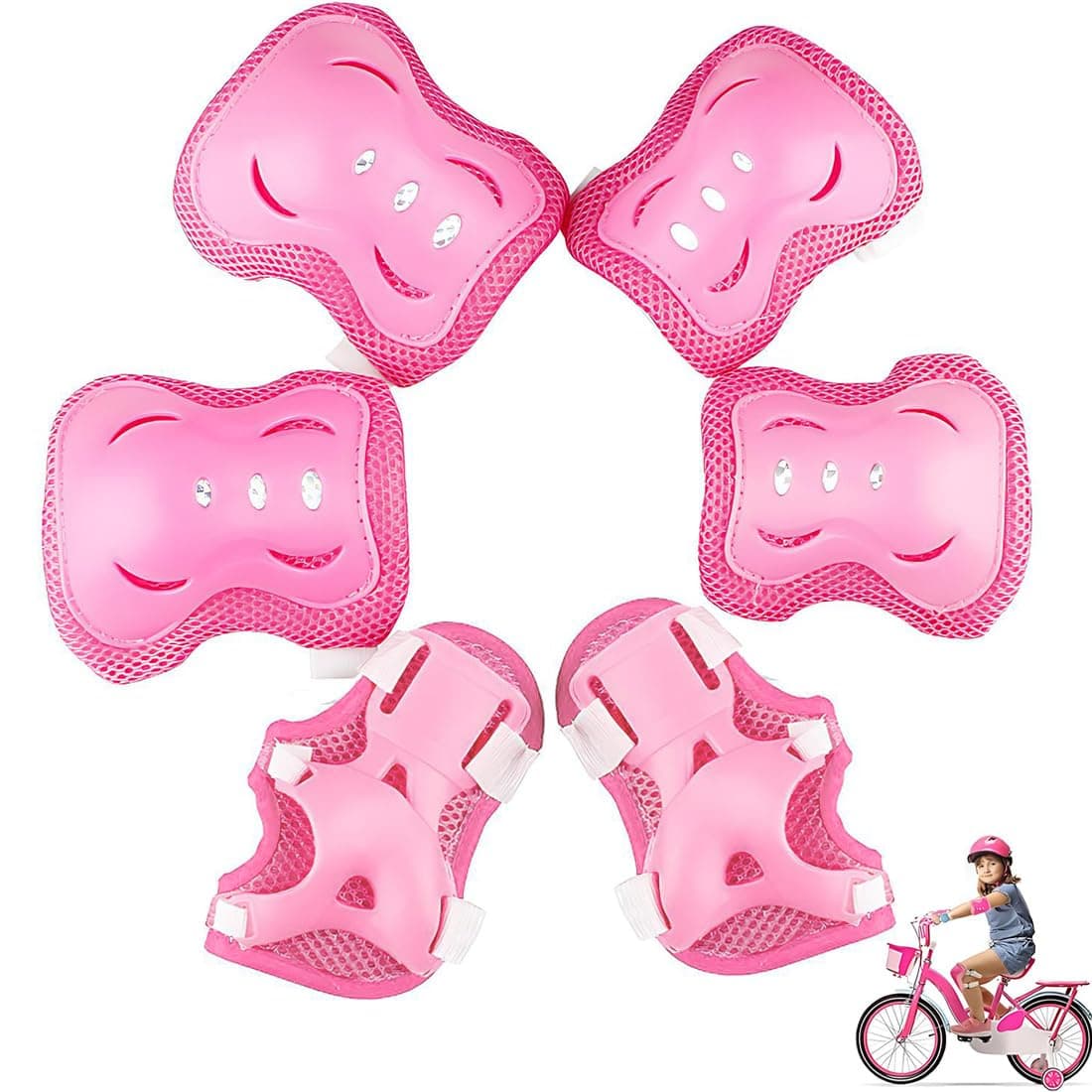 UIEXAY Equipo De Protección Infantil 6 Piezas, Protecciones Patines Niña Incluye Casco Rodilleras Coderas Y Muñequeras para Ciclismo Monopatín Patinaje Y Otros Deportes, Protecciones Patines